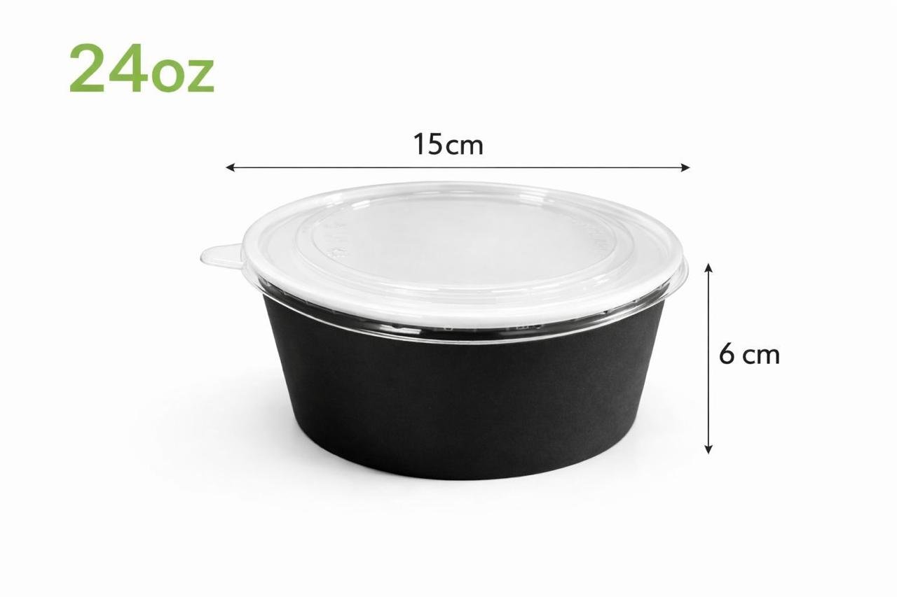 زبدية ورقية أسود مع الغطاء الحجم 24 اونص القطر: 150مم الارتفاع: 60 مم العدد: 300 في الكرتو